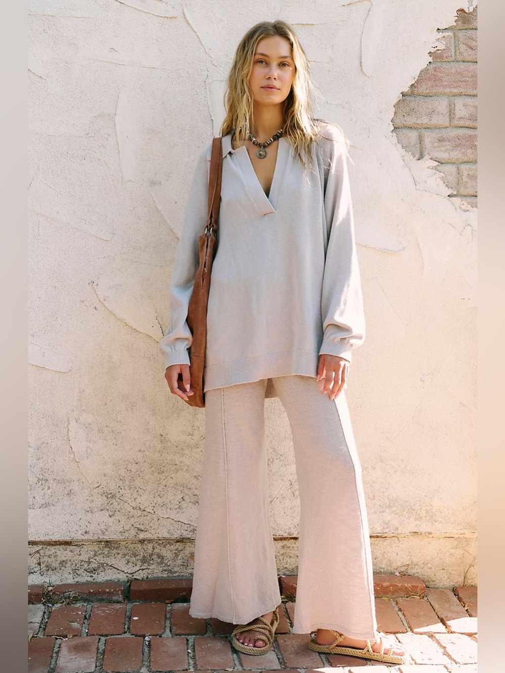 Free-est Drea Oversized Gray Polo Collar Sweater